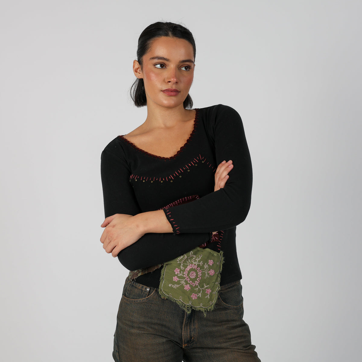 Black Y2K Long Sleeve Top (S)