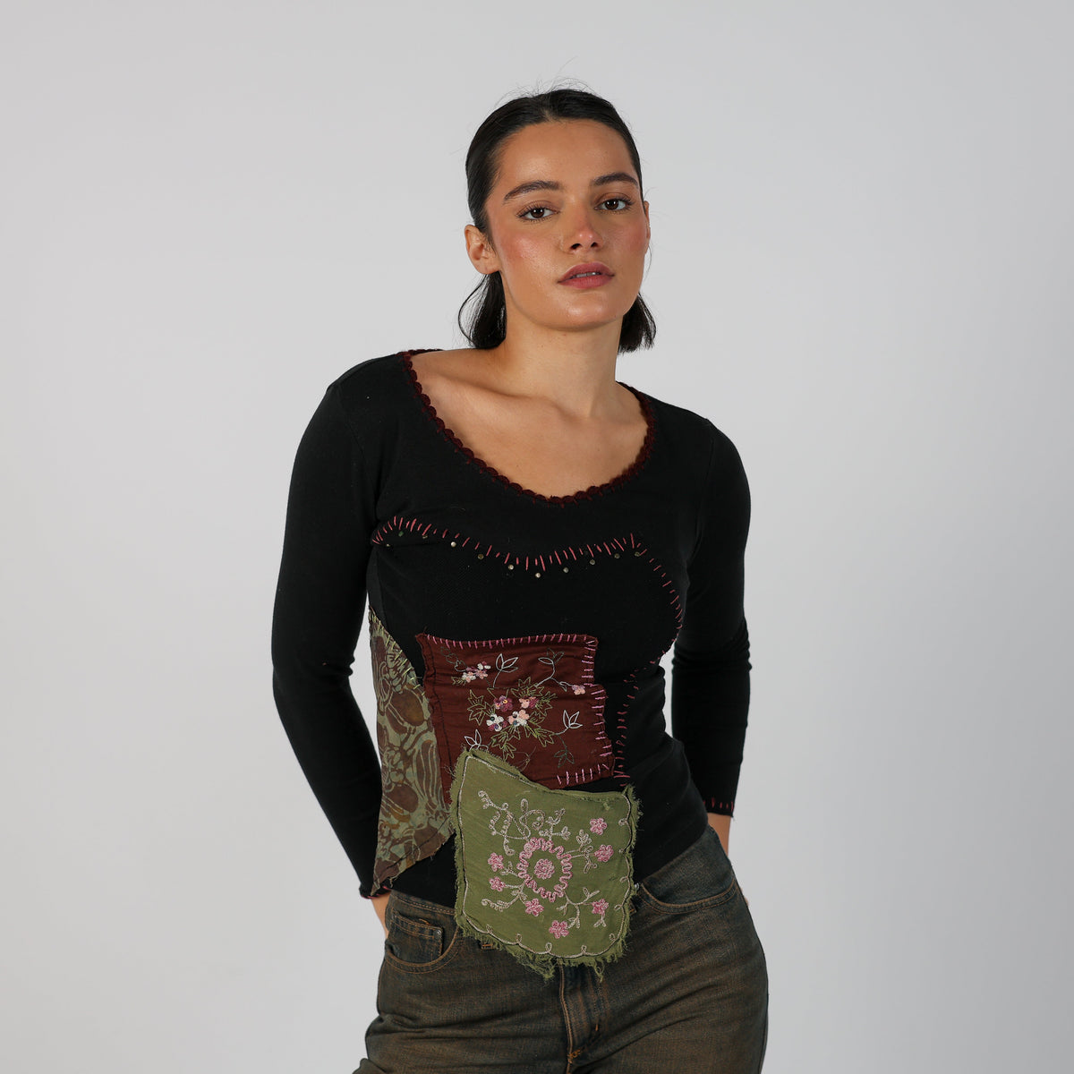Black Y2K Long Sleeve Top (S)
