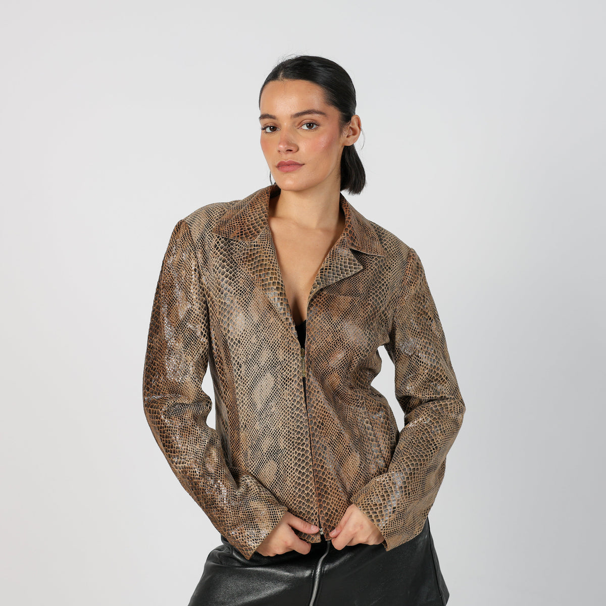 Brown Y2K Gigli Light jacket Snakeprint (M)