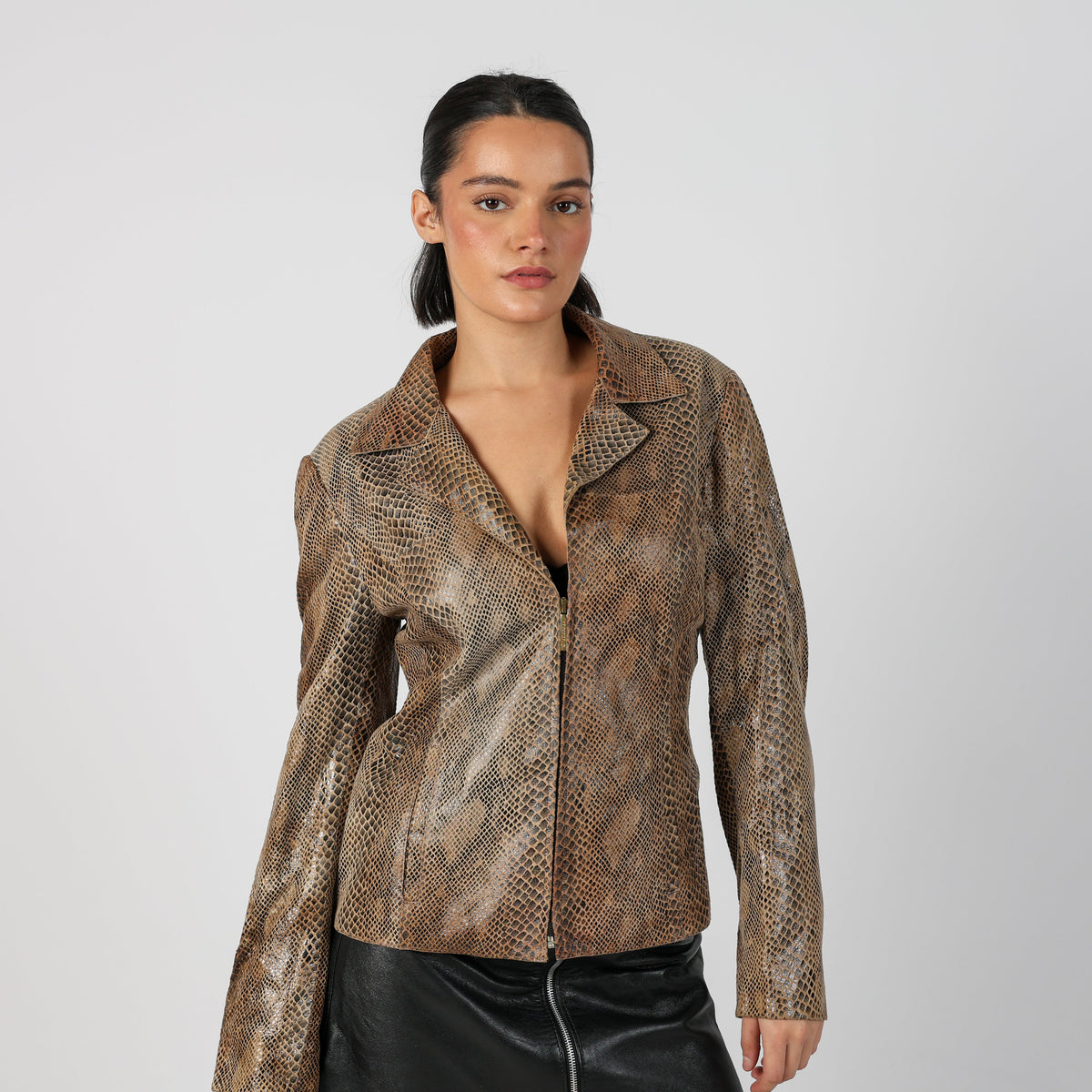 Brown Y2K Gigli Light jacket Snakeprint (M)