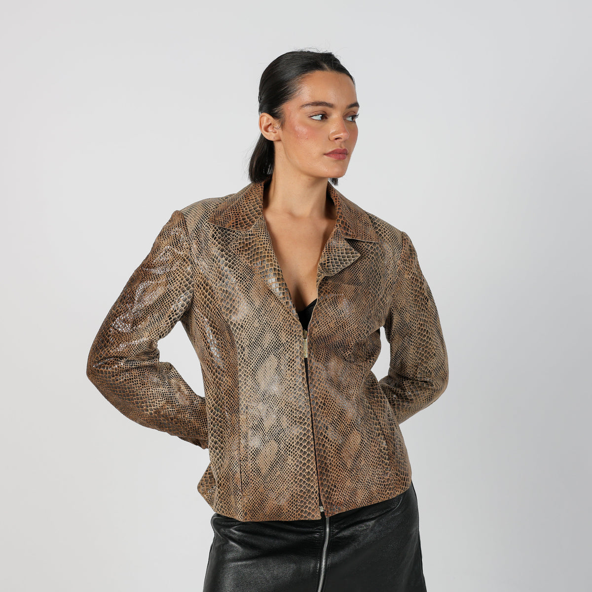 Brown Y2K Gigli Light jacket Snakeprint (M)