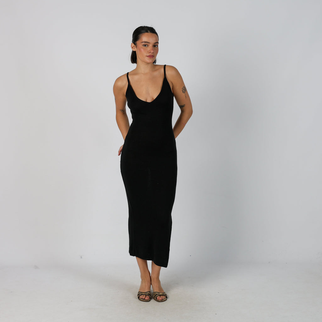 Black Y2K Knitted Maxi Dress (S)