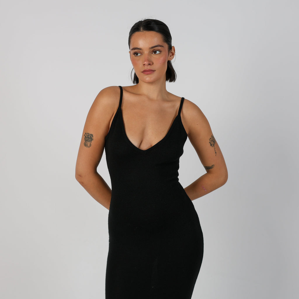 Black Y2K Knitted Maxi Dress (S)