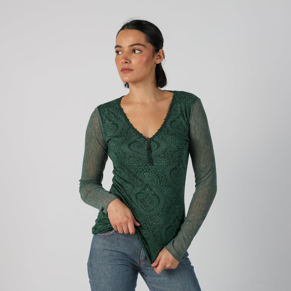 Dark Green Y2K Shake Long Sleeve Top (S)