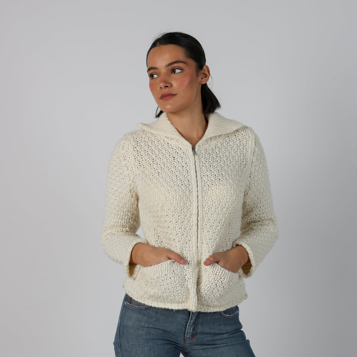 Cream Y2K Made in Italy Knitted Jumper 100% Wool (S)