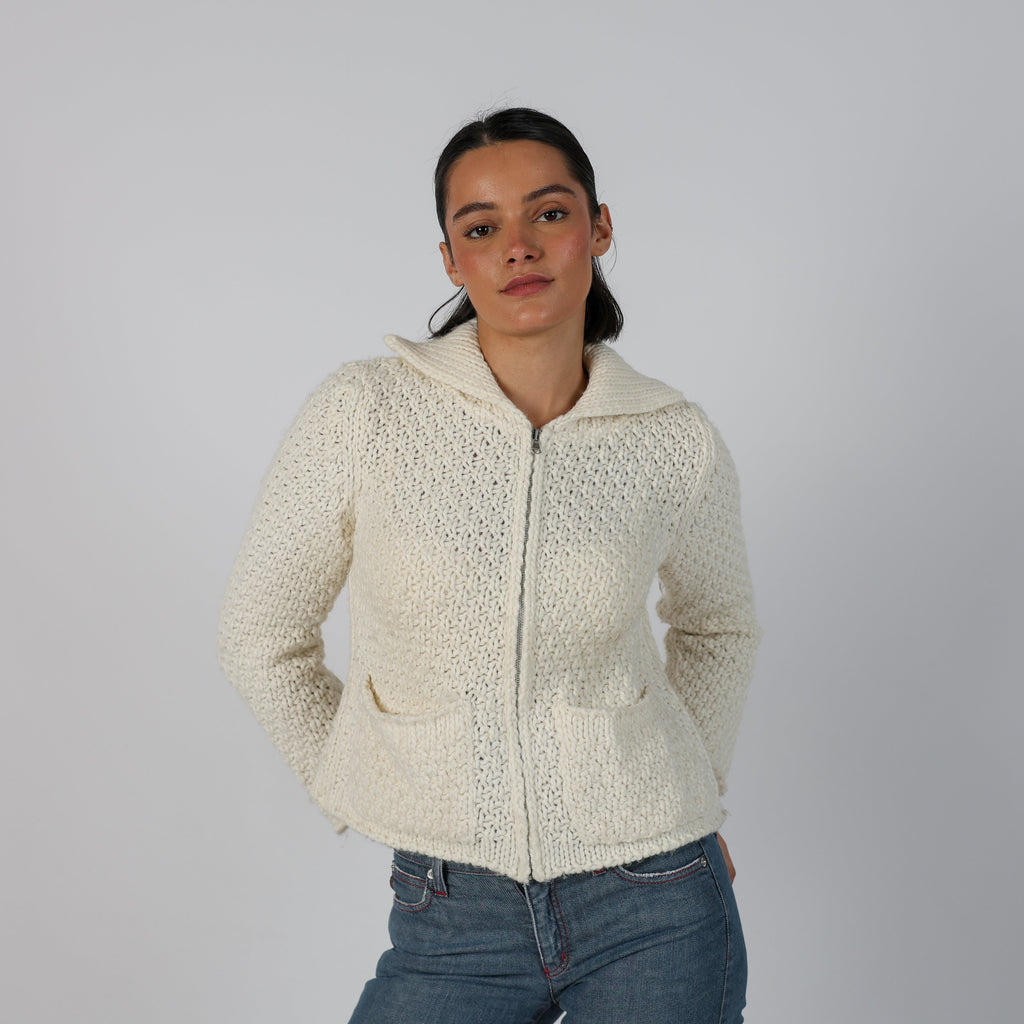Cream Y2K Made in Italy Knitted Jumper 100% Wool (S)