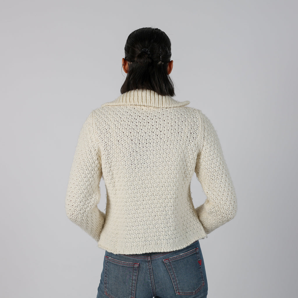Cream Y2K Made in Italy Knitted Jumper 100% Wool (S)