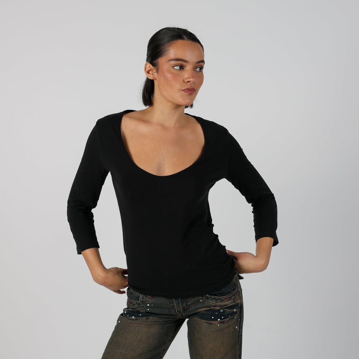 Black Y2K Replay Long Sleeve Top (S)