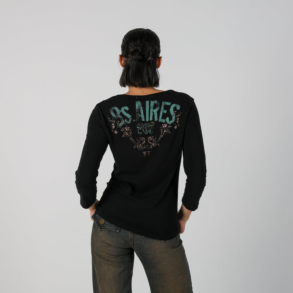 Black Y2K Replay Long Sleeve Top (S)