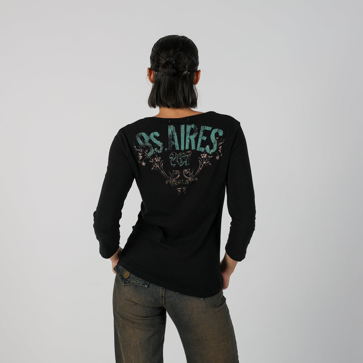Black Y2K Replay Long Sleeve Top (S)