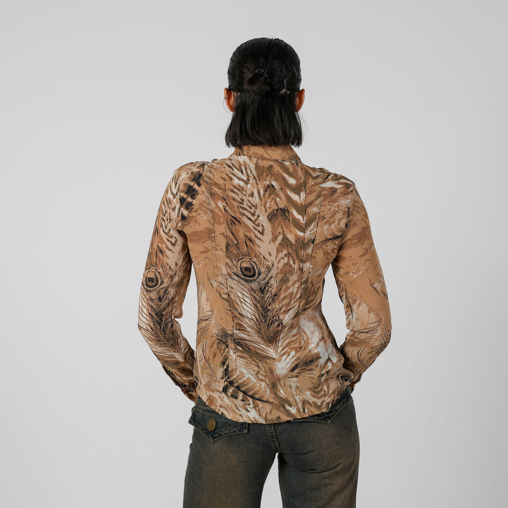 Tan Y2K Comma Blouse Sheer (S)