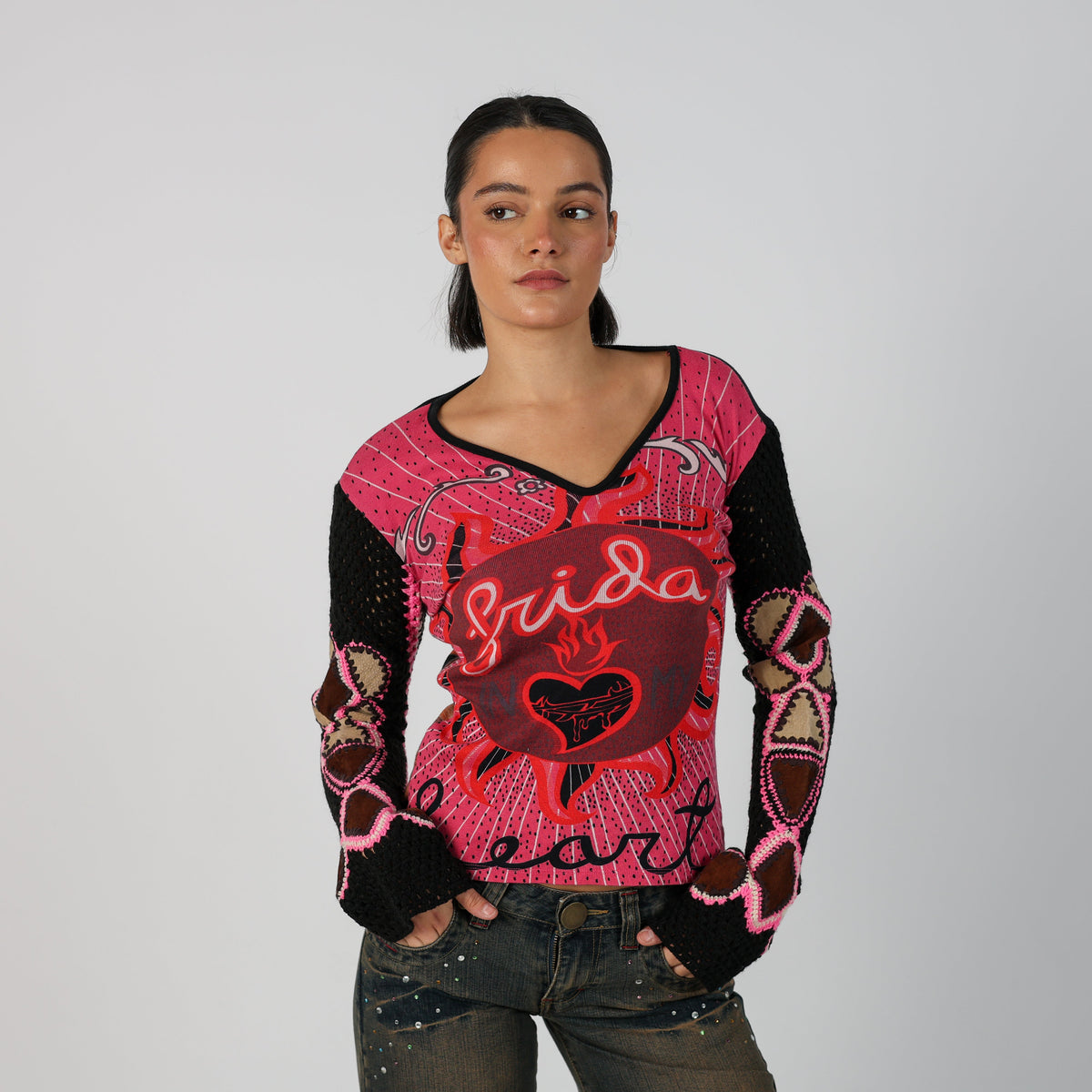 Black Y2K Custo Barcelona Long Sleeve Top (S)