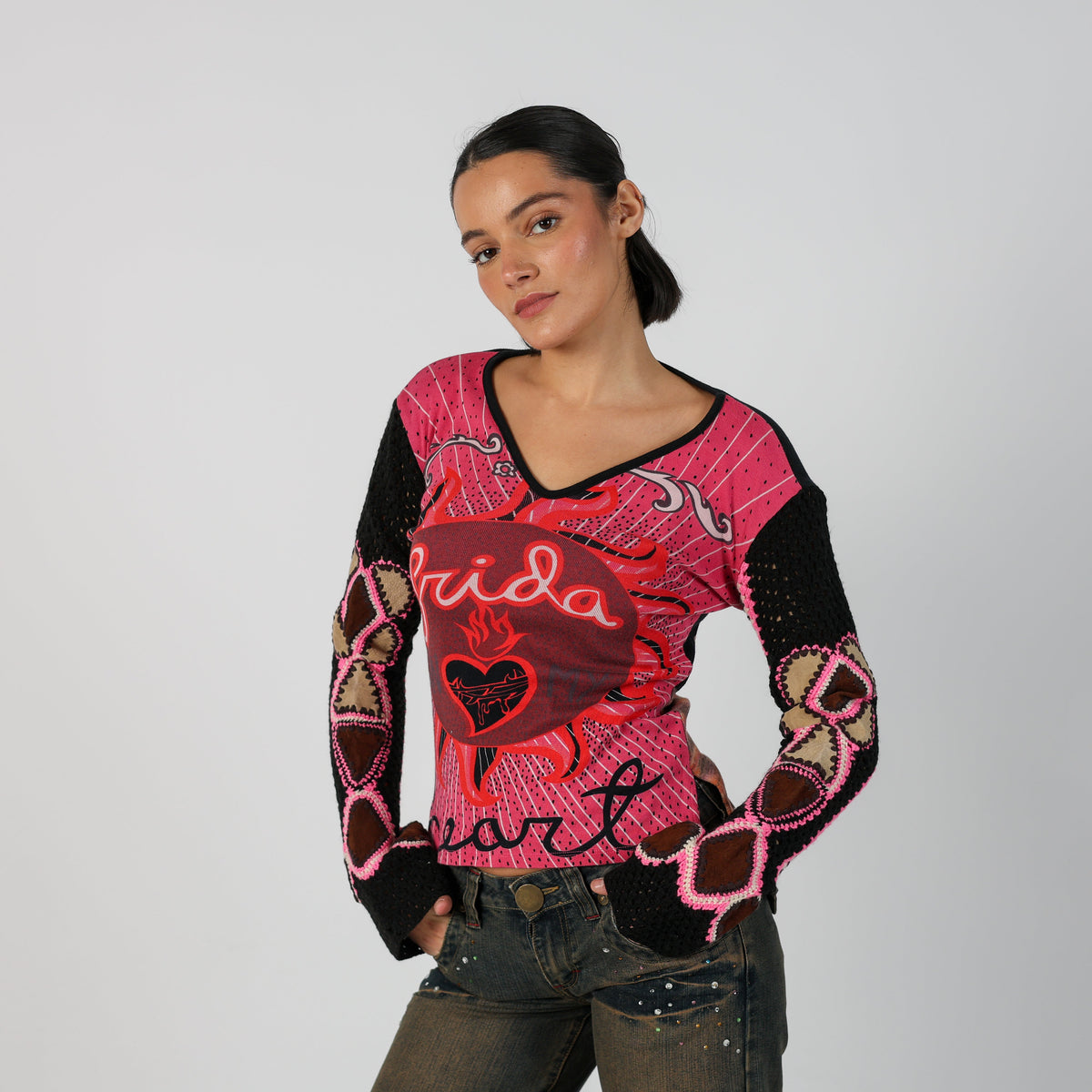 Black Y2K Custo Barcelona Long Sleeve Top (S)