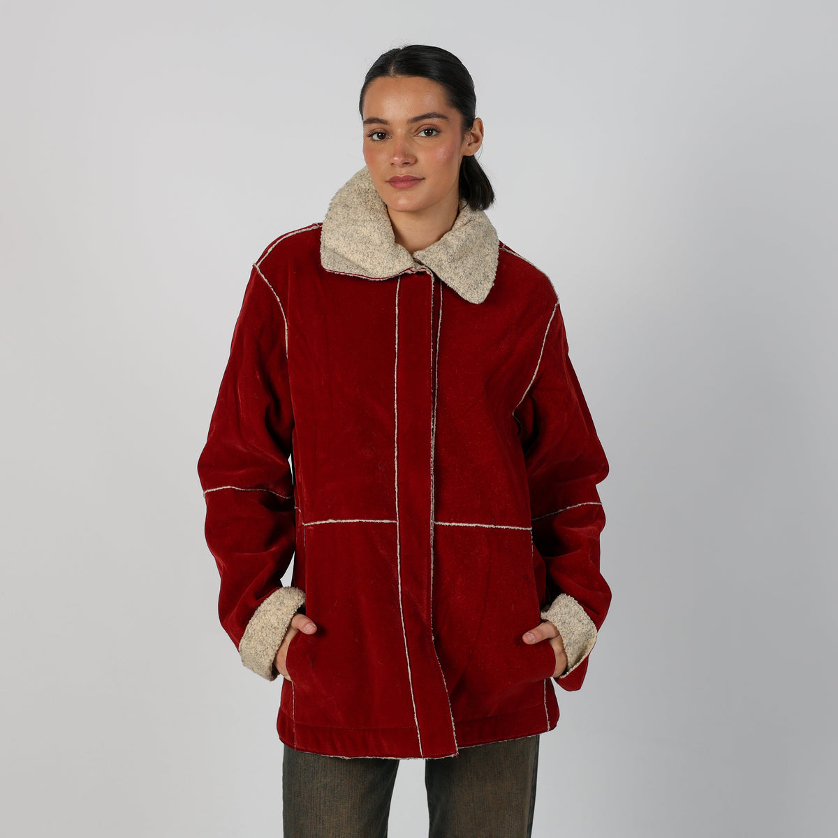 Red Y2K Made in Italy Shearling Coat (M)