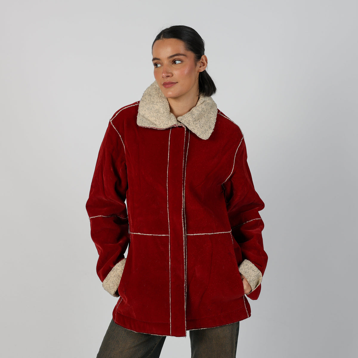 Red Y2K Made in Italy Shearling Coat (M)