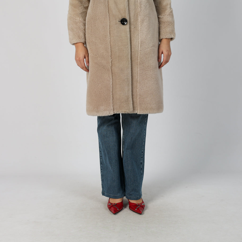 Beige Y2K Shearling Coat Faux fur (M)