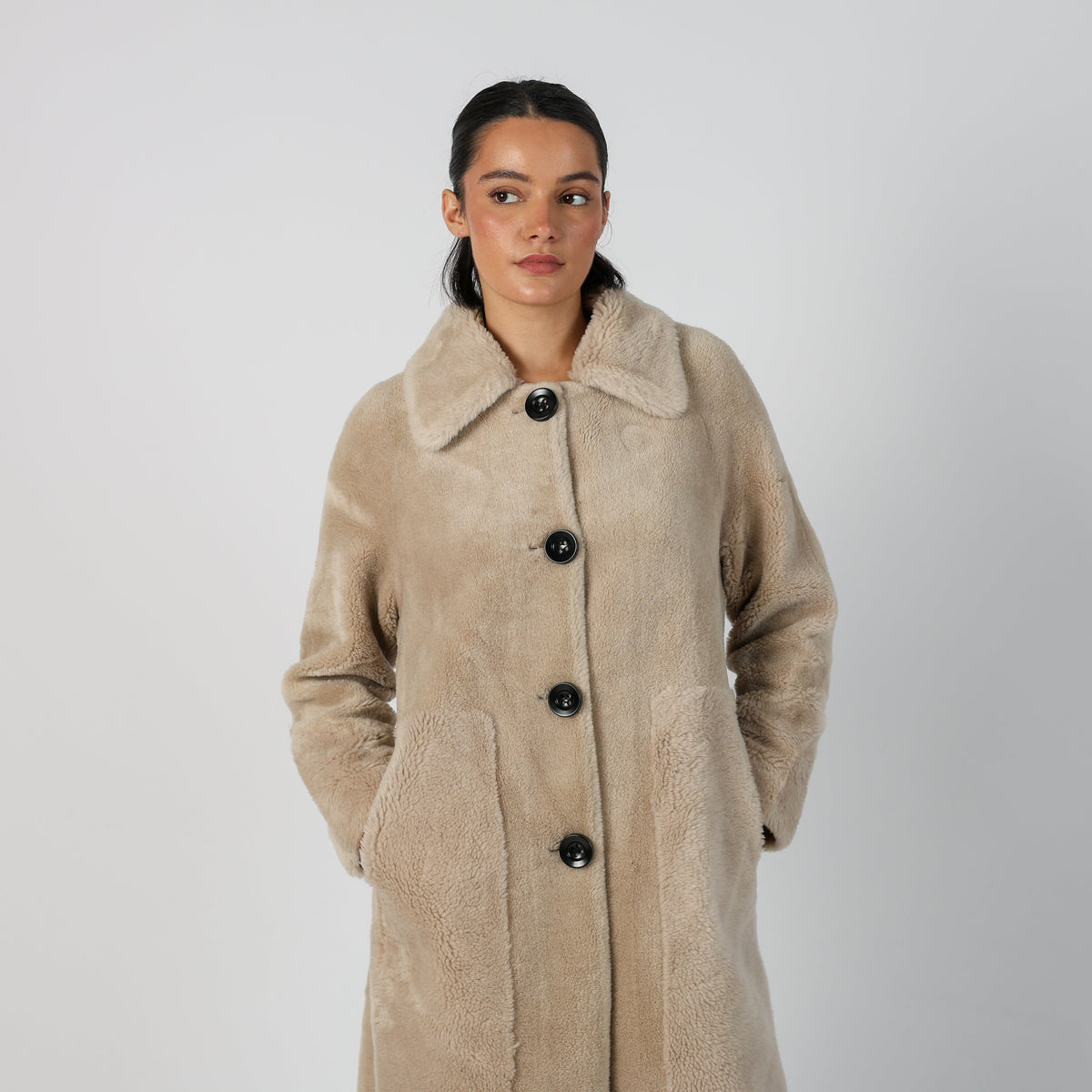 Beige Y2K Shearling Coat Faux fur (M)