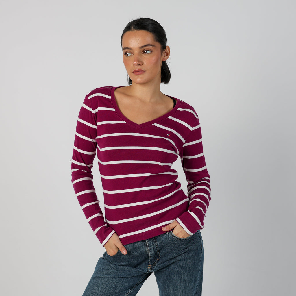 Purple Y2K Tommy Hilfiger Long Sleeve Top (S)