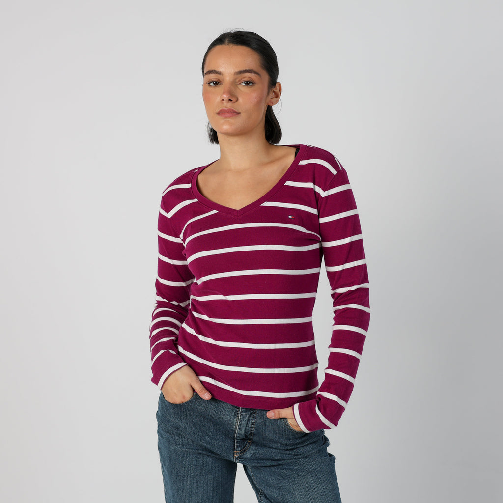 Purple Y2K Tommy Hilfiger Long Sleeve Top (S)