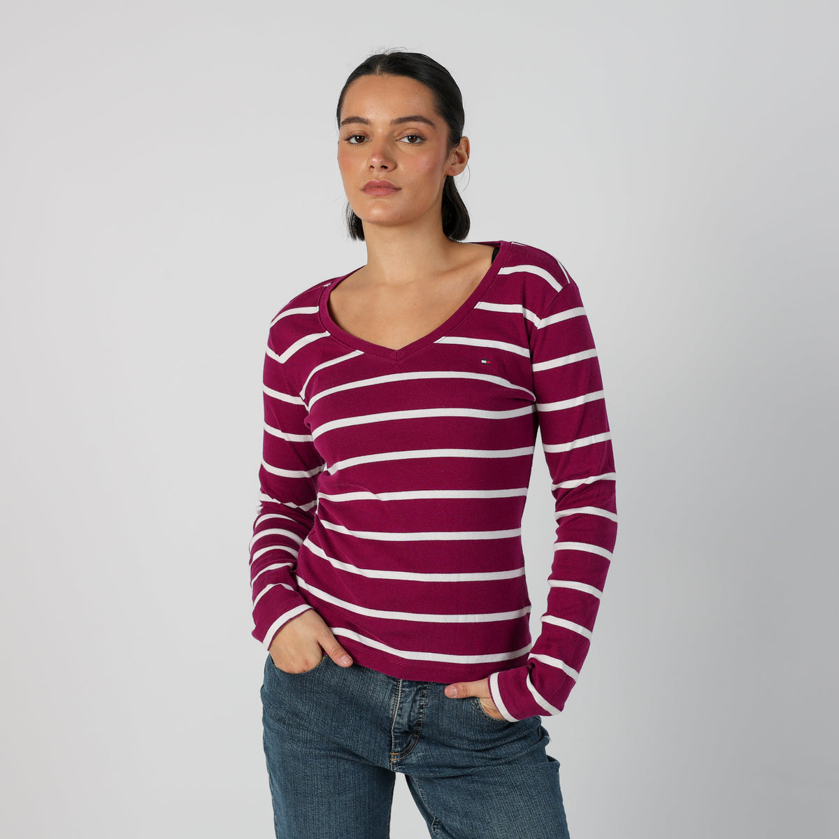 Purple Y2K Tommy Hilfiger Long Sleeve Top (S)