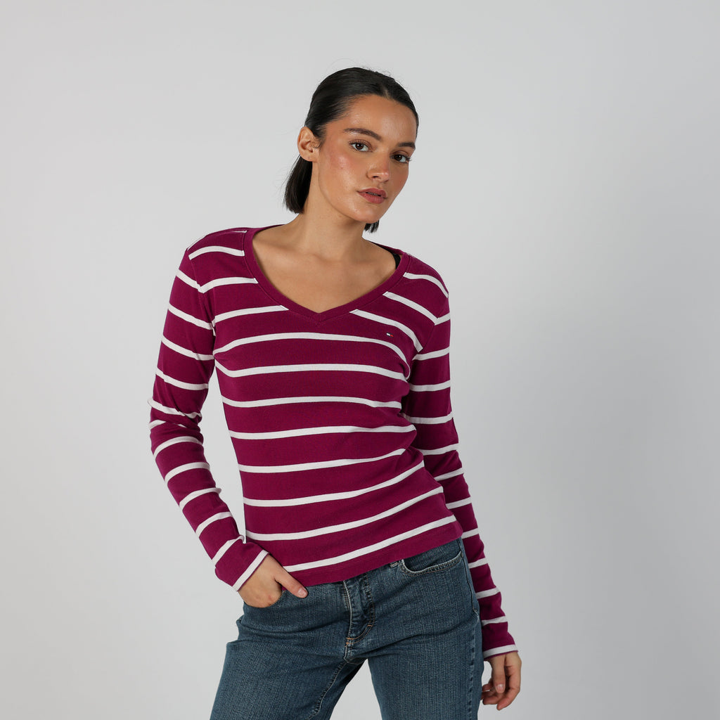 Purple Y2K Tommy Hilfiger Long Sleeve Top (S)