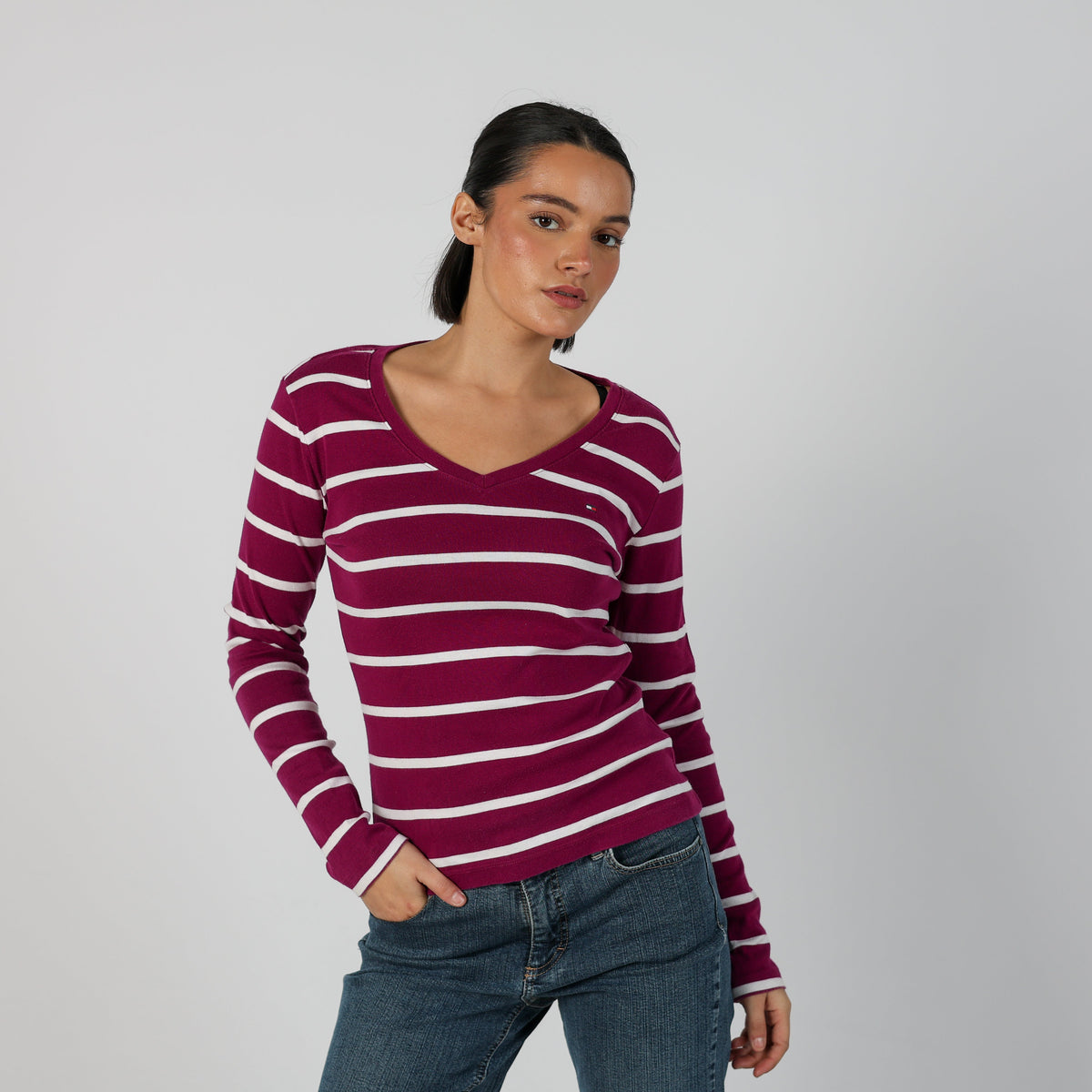 Purple Y2K Tommy Hilfiger Long Sleeve Top (S)