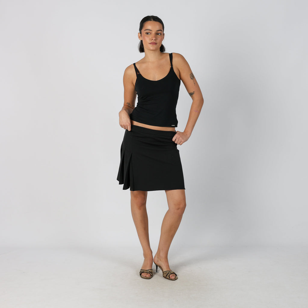 Black Y2K Denny Rose Woven Mini Skirt (S)