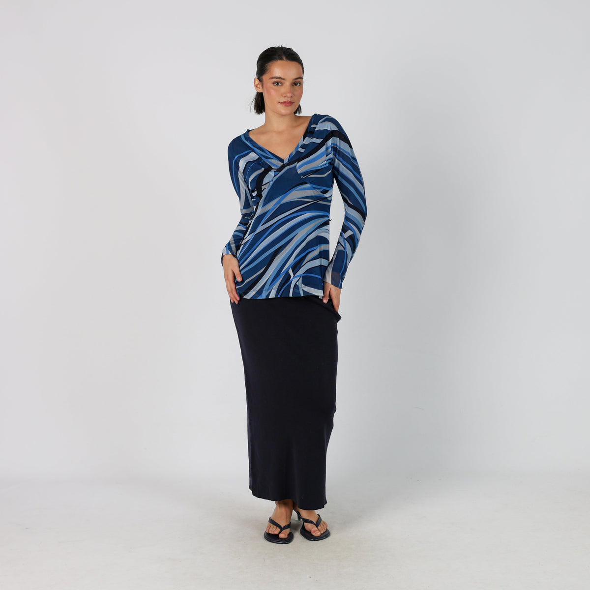 Navy Blue Y2K Made in Italy Knitted Maxi Dress (XXS)