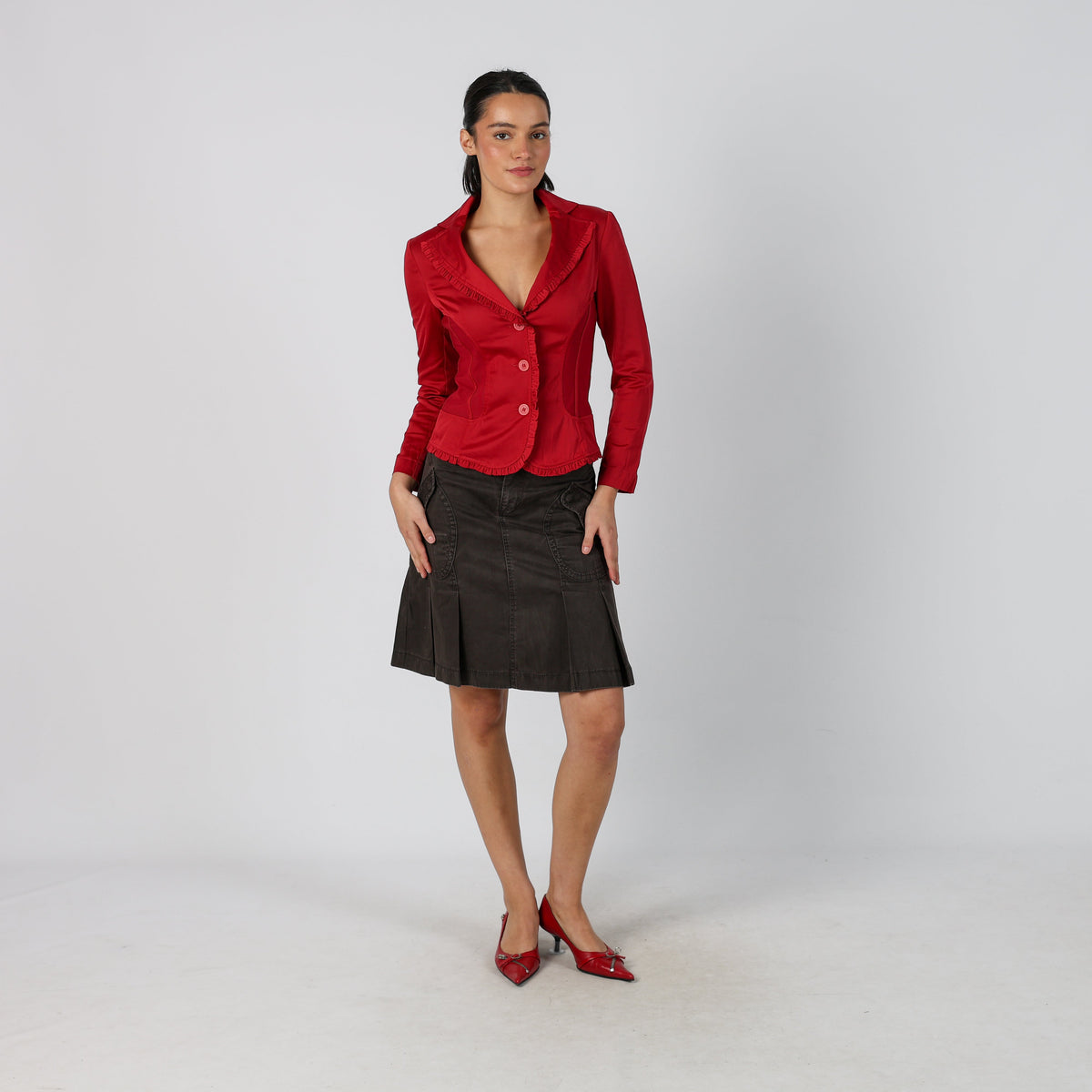 Brown Y2K Woven Midi Skirt (S)