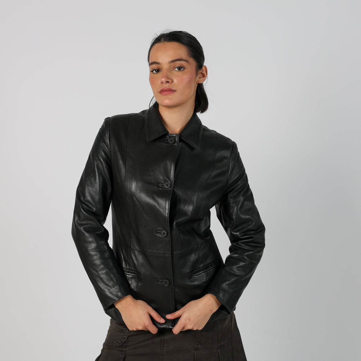Black 90s Made in Italy Leather Jacket (S)