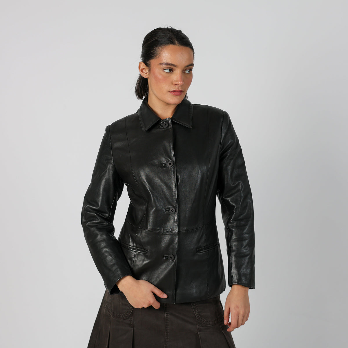 Black 90s Made in Italy Leather Jacket (S)