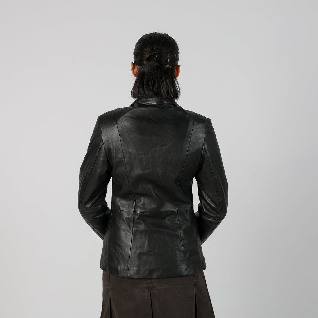 Black 90s Made in Italy Leather Jacket (S)