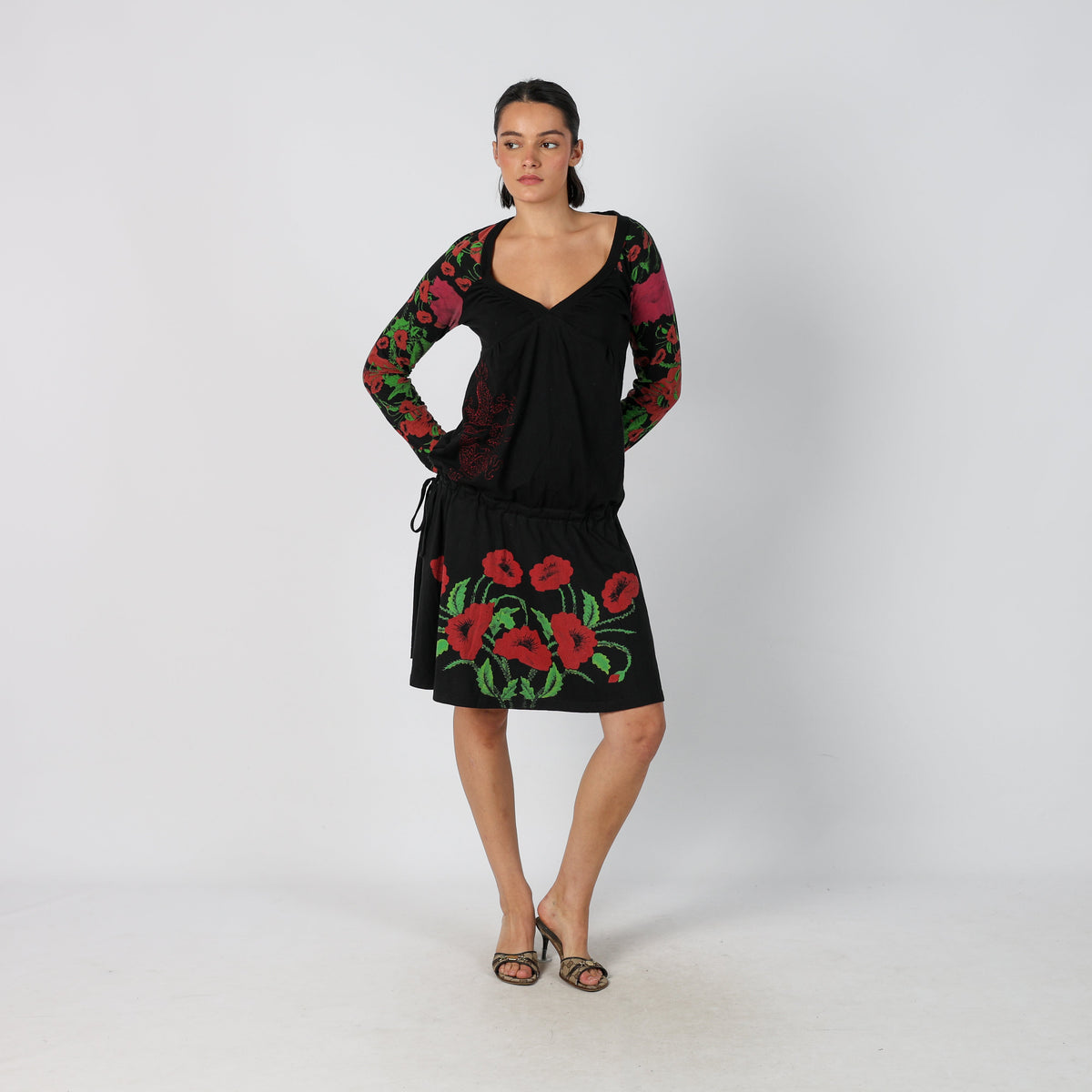 Black Y2K Desigual Woven Midi Dress (M)