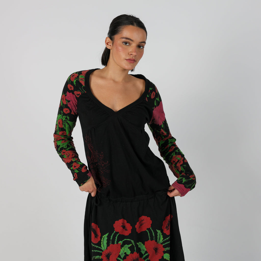 Black Y2K Desigual Woven Midi Dress (M)
