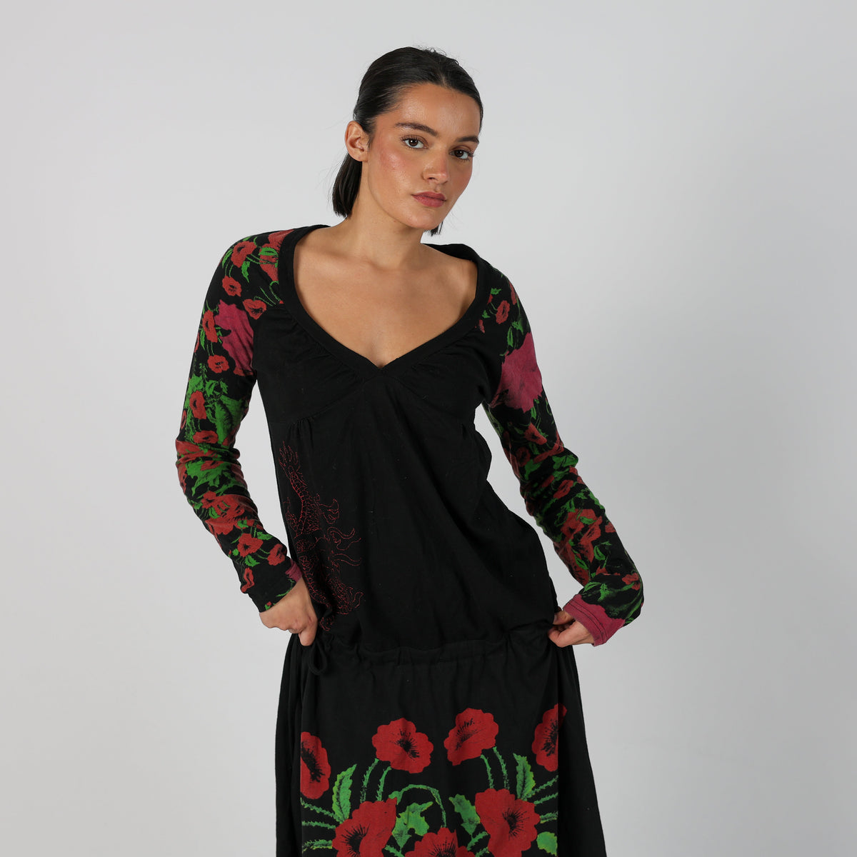 Black Y2K Desigual Woven Midi Dress (M)