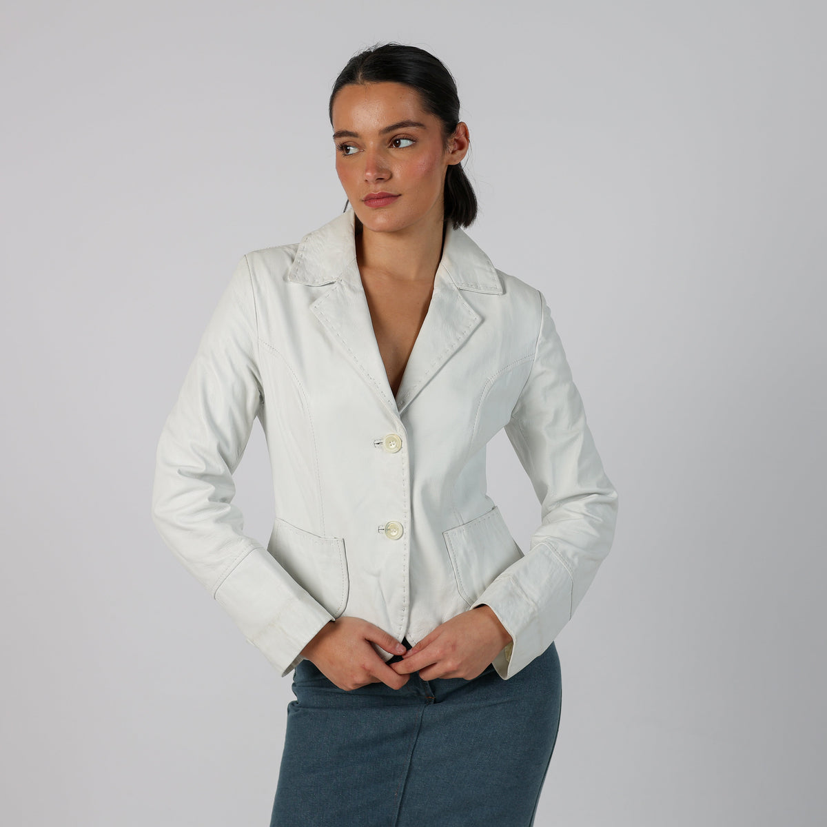White Y2K Cannella Leather Jacket (S)