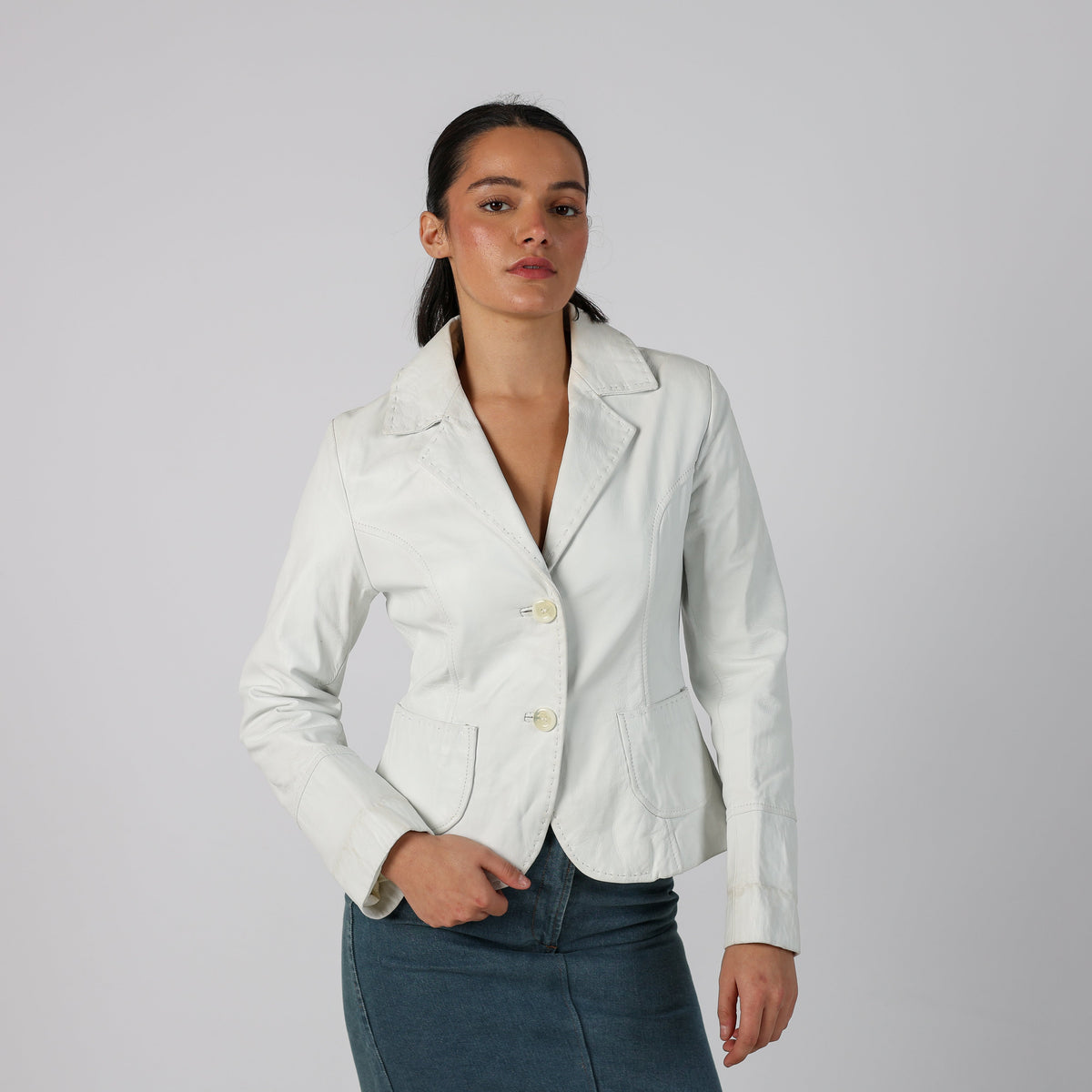 White Y2K Cannella Leather Jacket (S)