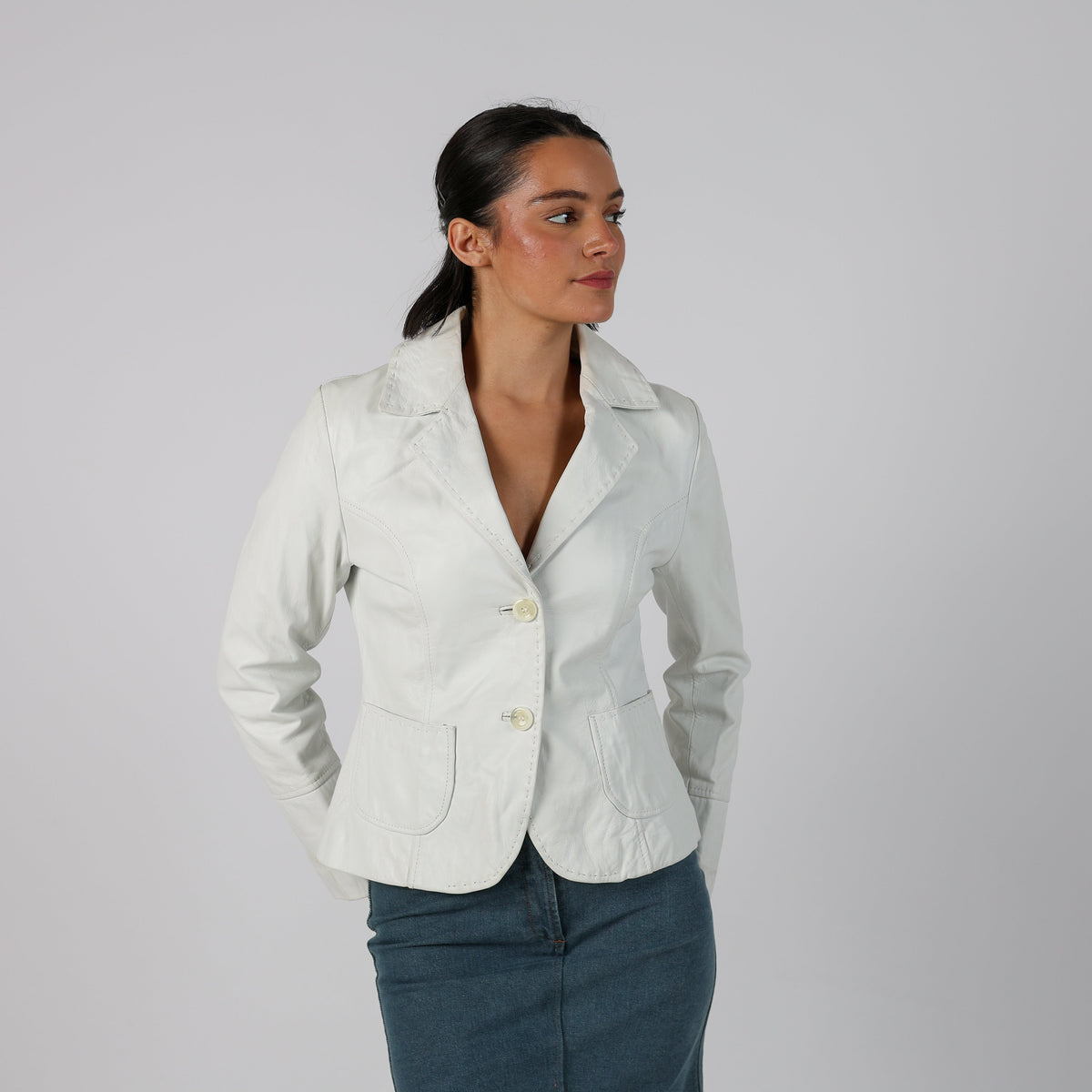 White Y2K Cannella Leather Jacket (S)