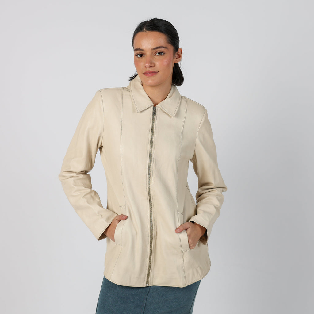 Cream Y2K Made in Italy Leather Jacket (M)