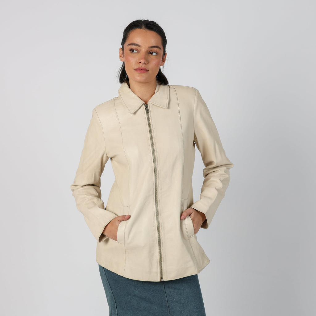 Cream Y2K Made in Italy Leather Jacket (M)