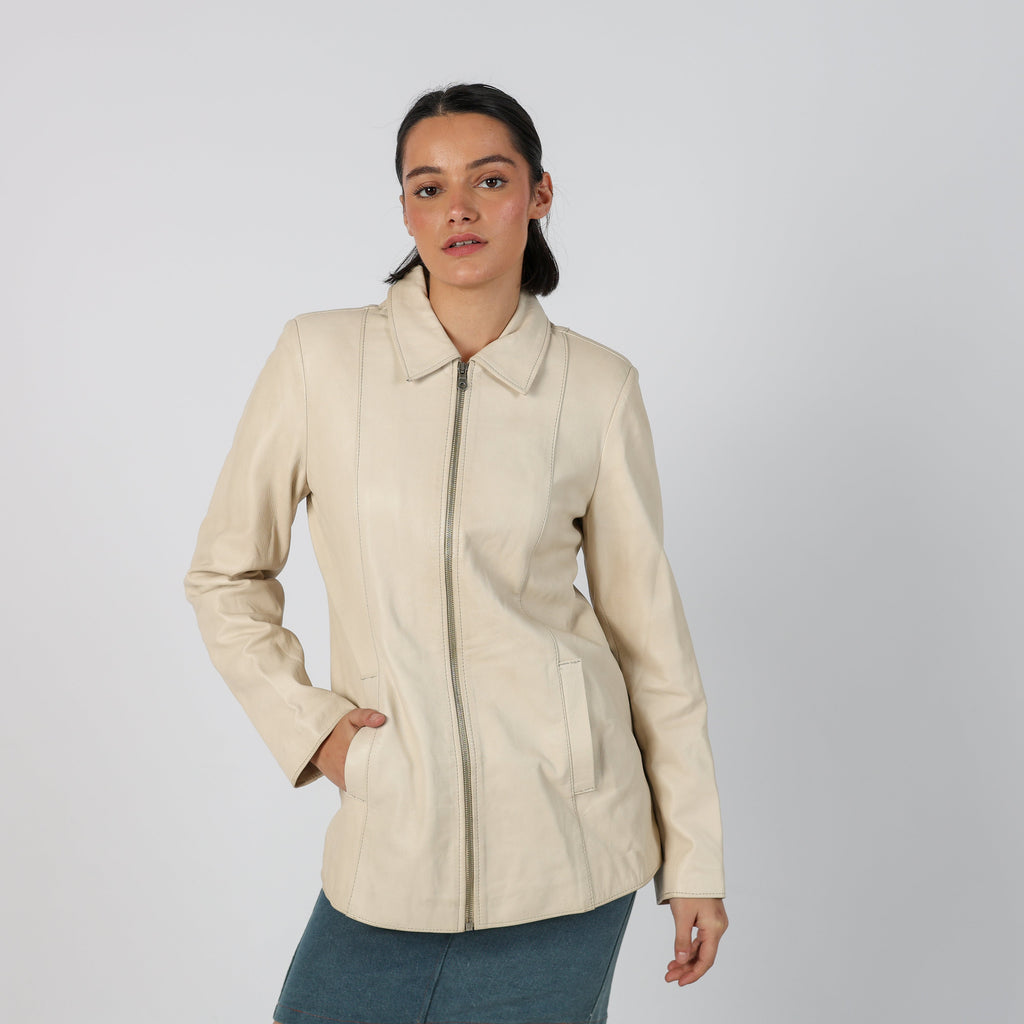 Cream Y2K Made in Italy Leather Jacket (M)