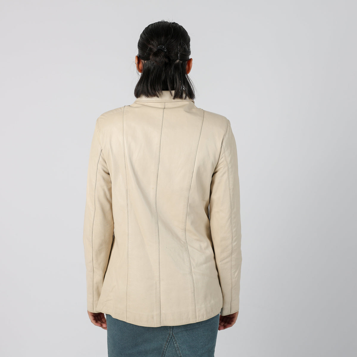 Cream Y2K Made in Italy Leather Jacket (M)