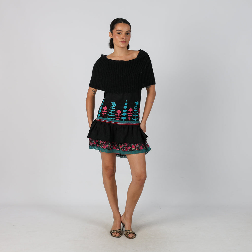 Black Y2K Made in Italy Woven Mini Dress (M)