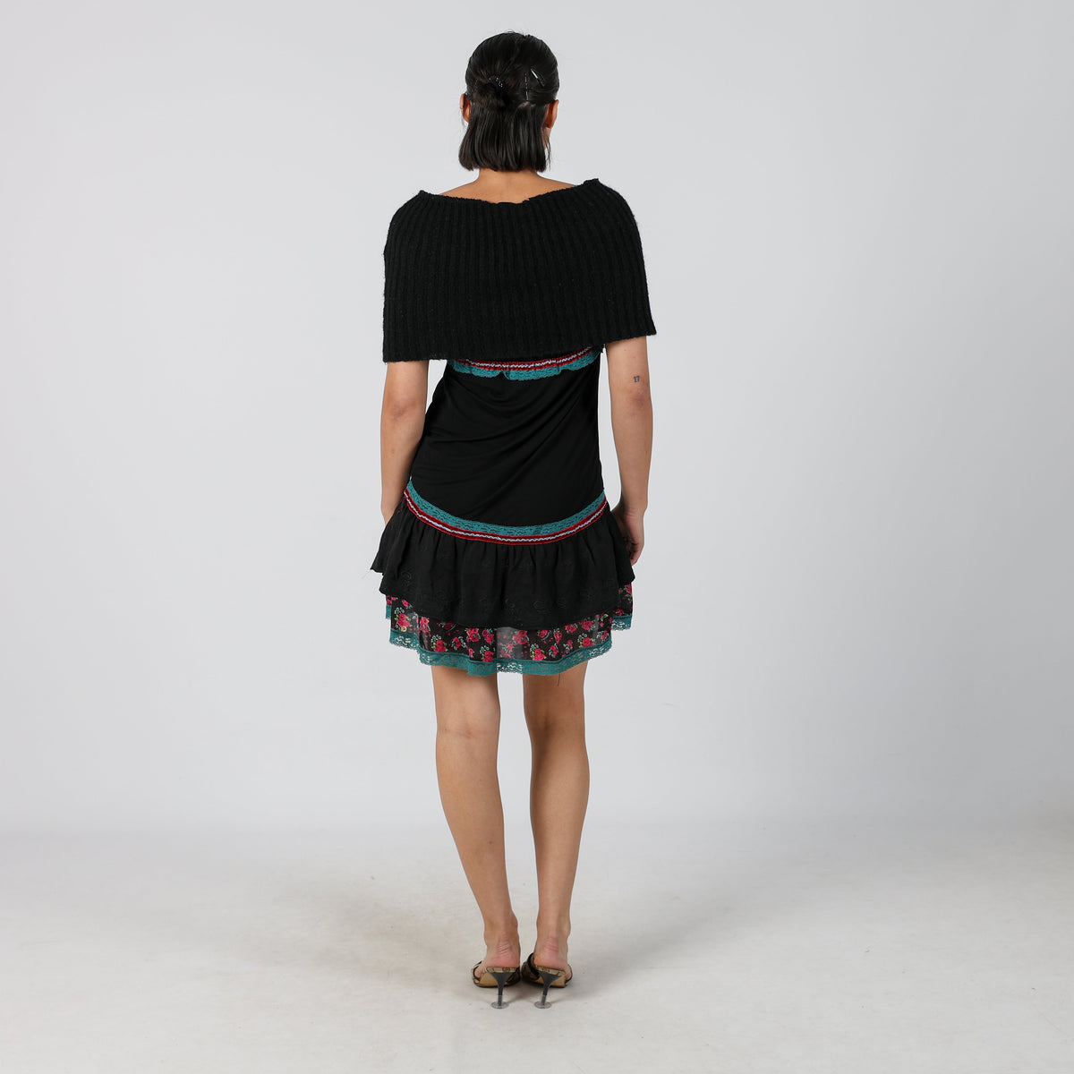 Black Y2K Made in Italy Woven Mini Dress (M)