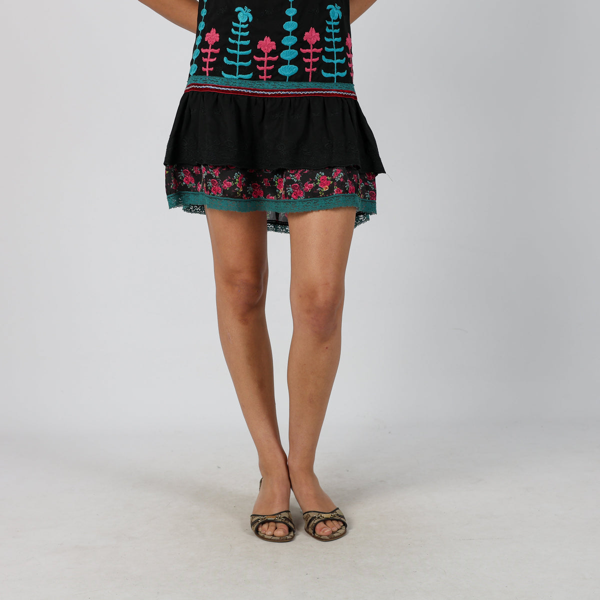 Black Y2K Made in Italy Woven Mini Dress (M)