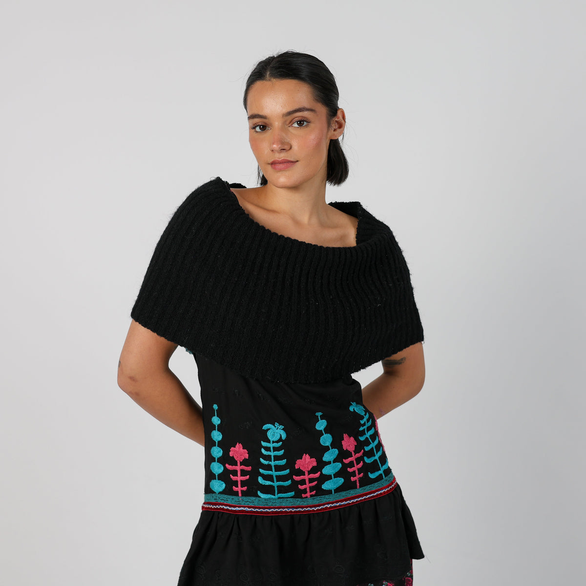 Black Y2K Made in Italy Woven Mini Dress (M)
