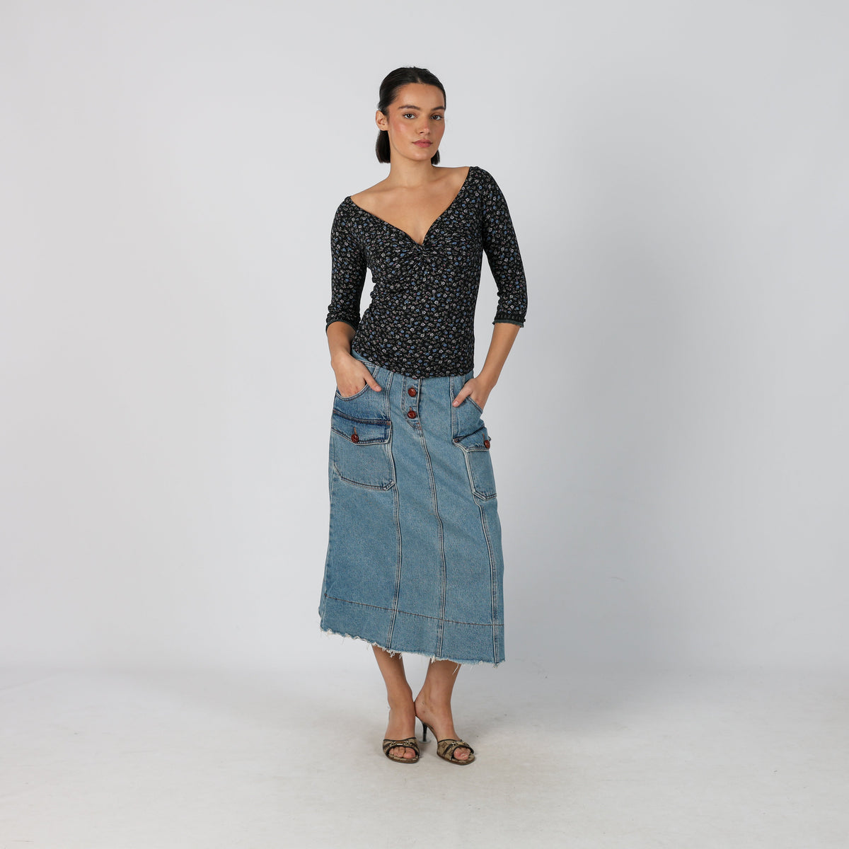 Light Blue Y2K Made in Italy Denim Maxi Skirt (6)