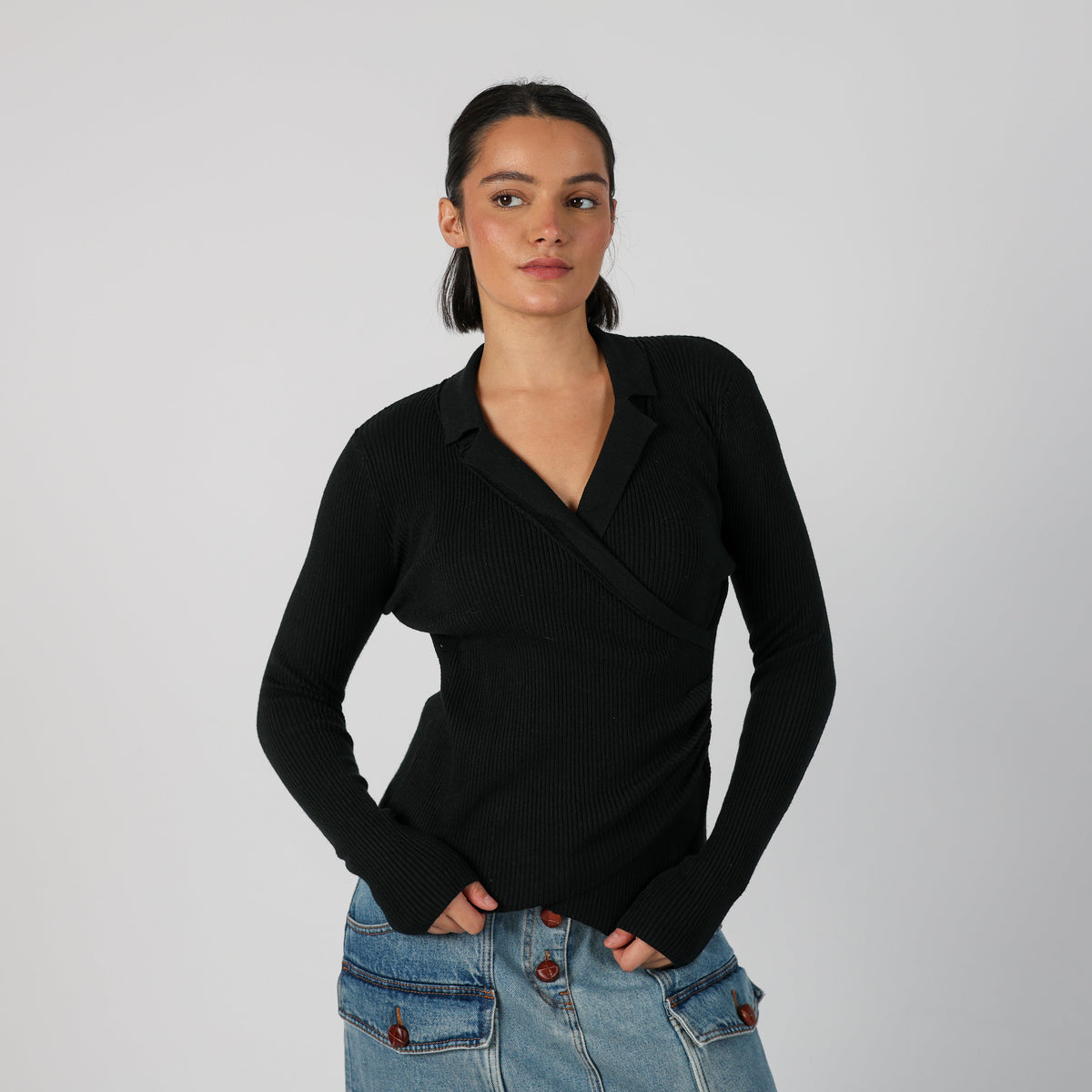 Black Y2K Long Sleeve Top (S)