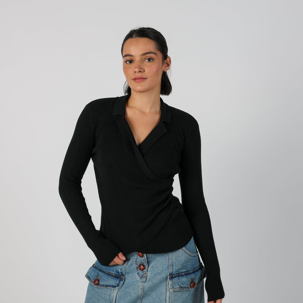 Black Y2K Long Sleeve Top (S)