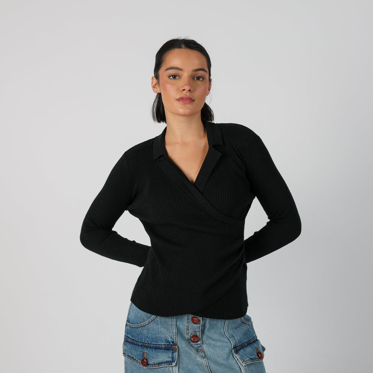 Black Y2K Long Sleeve Top (S)